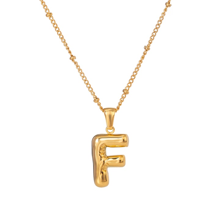 Collana con ciondolo da donna in acciaio inossidabile placcato Colore oro , stile casual semplice, a forma di lettera F, 1 pezzo 